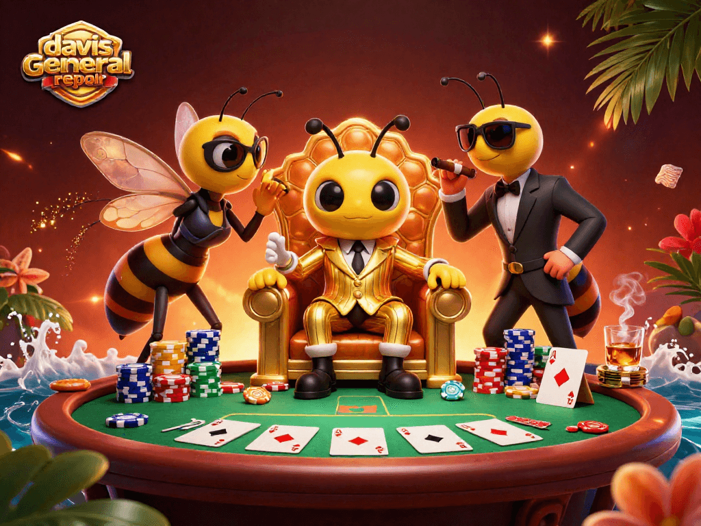 Engage in thrilling poker action with davisgeneralrepair's vibrant casino scene featuring a bumblebee mob boss.