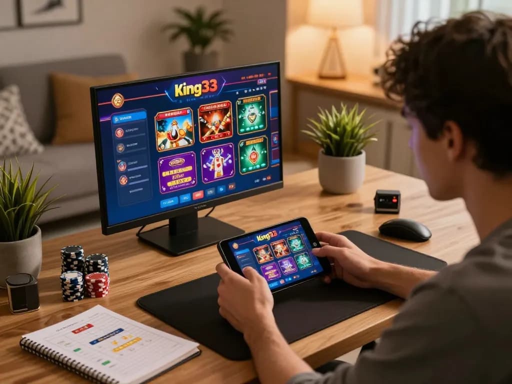 Engaged player using king33 mobile app for an exciting online gaming experience.