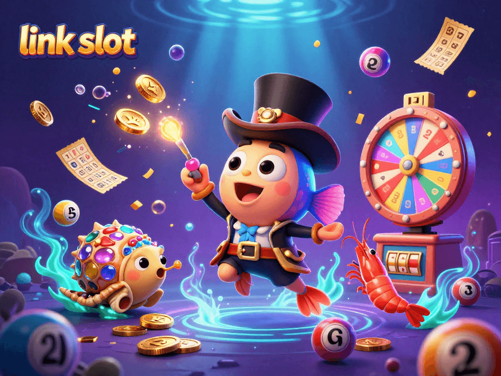 Spin the winning link slot with dynamic scenes and glowing treasures amidst vibrant casino excitement.