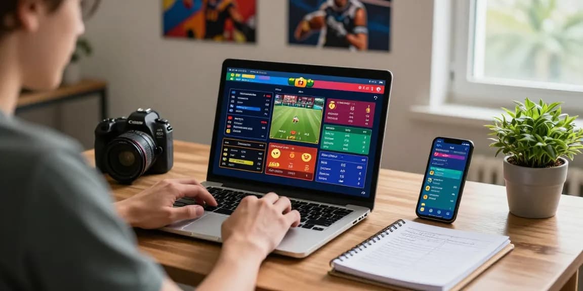 Engaged user exploring betebet online betting platform with strategies in a cozy home office.