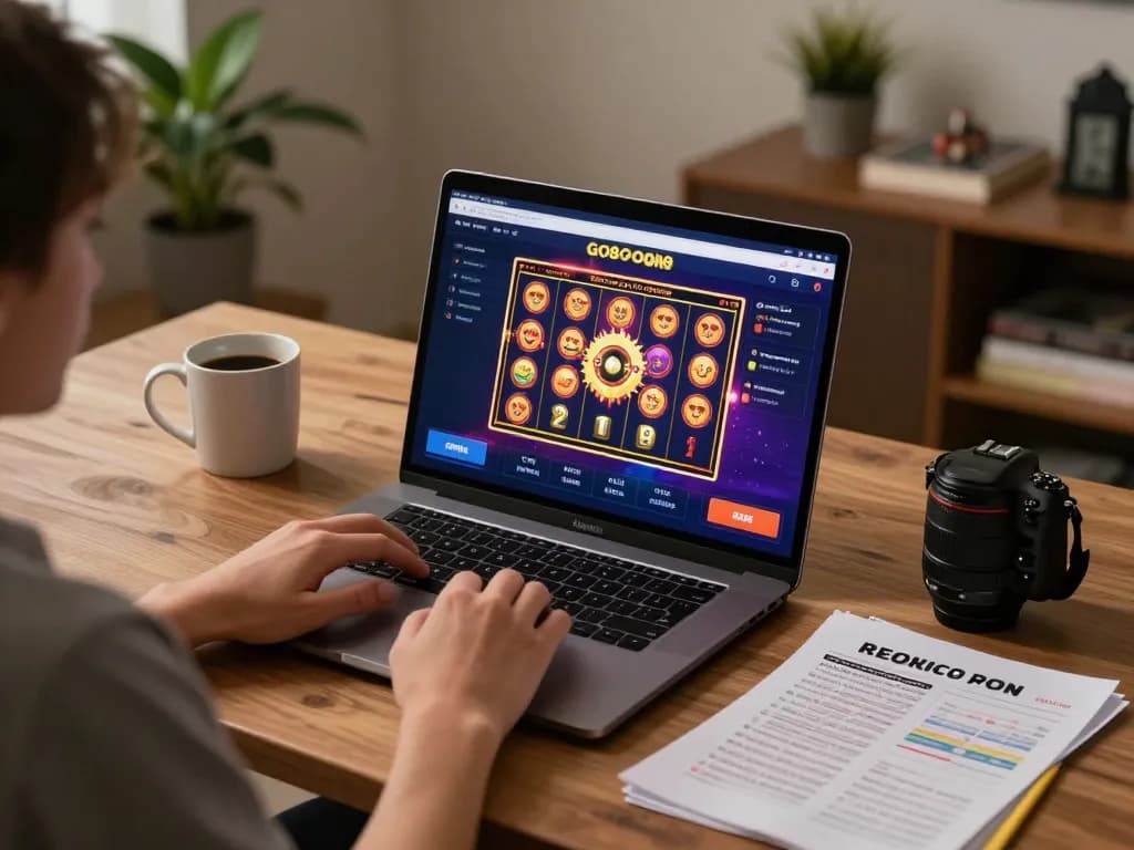 Engaging user playing on the go8 casino platform at home with a laptop
