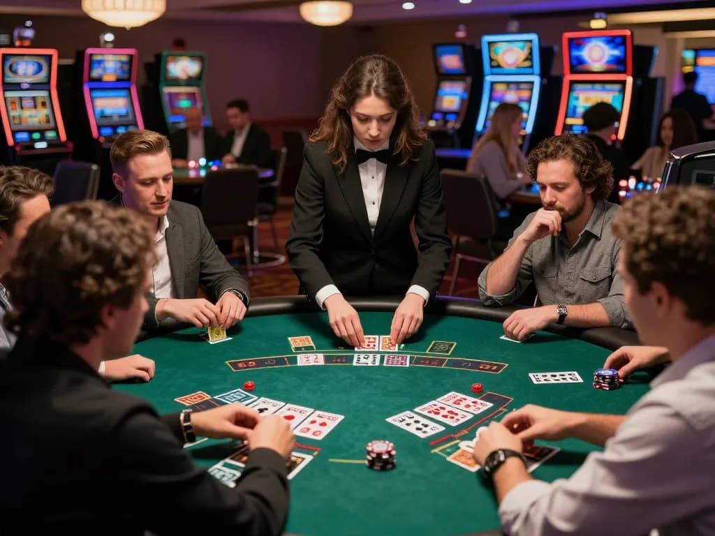 Alev players engaging in a thrilling blackjack round at a live casino table, showcasing intense strategic moments.