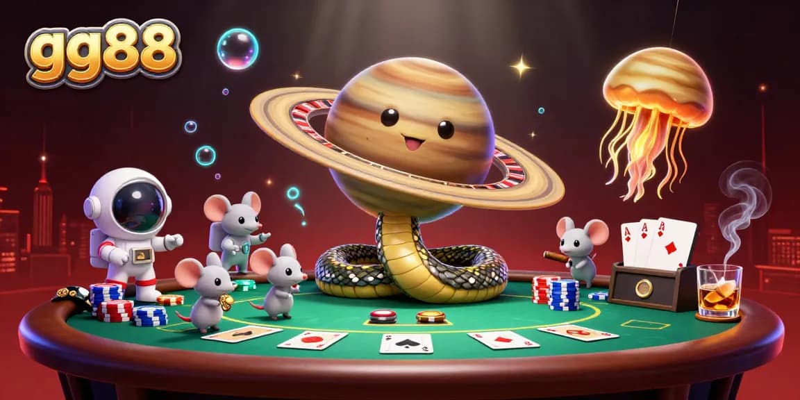 Spin the cosmic roulette wheel with gg88 in this vibrant 3D casino scene featuring unique characters.