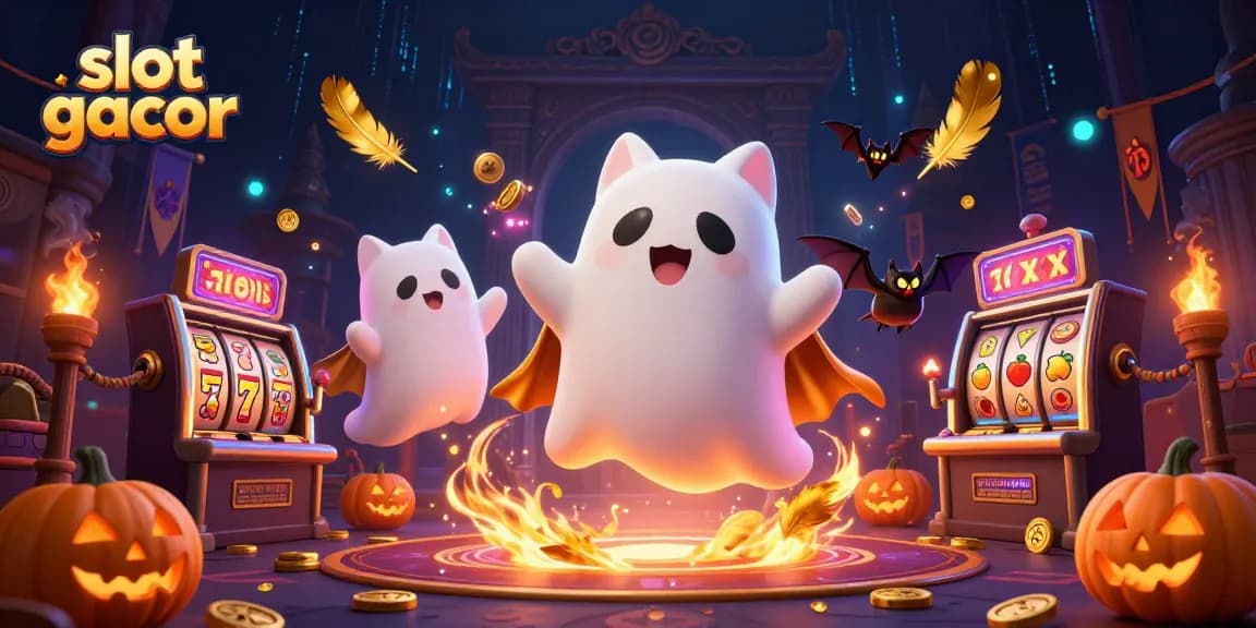 Slot gacor menarik perhatian dengan kucing hantu ceria dan bat vampire di kasino.