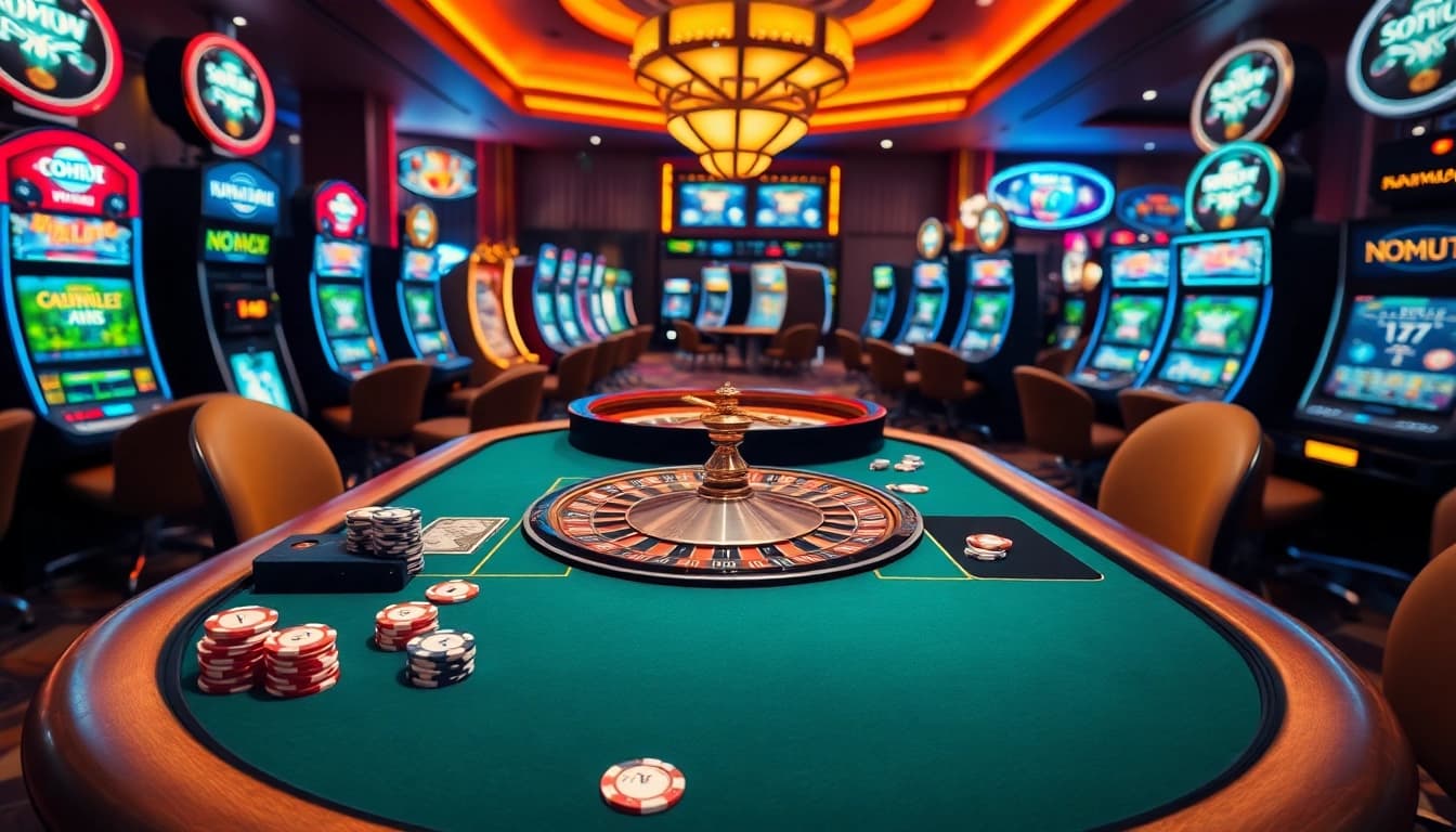 Experience the thrill of gambling at NOHU90 with dynamic gaming tables and vibrant slot machines.