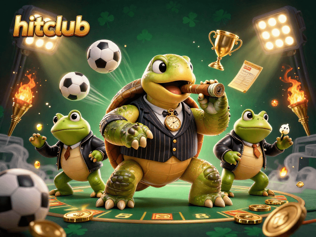Experience hitclub with engaging casino-themed illustration featuring a charming mobster turtle with sports betting elements.