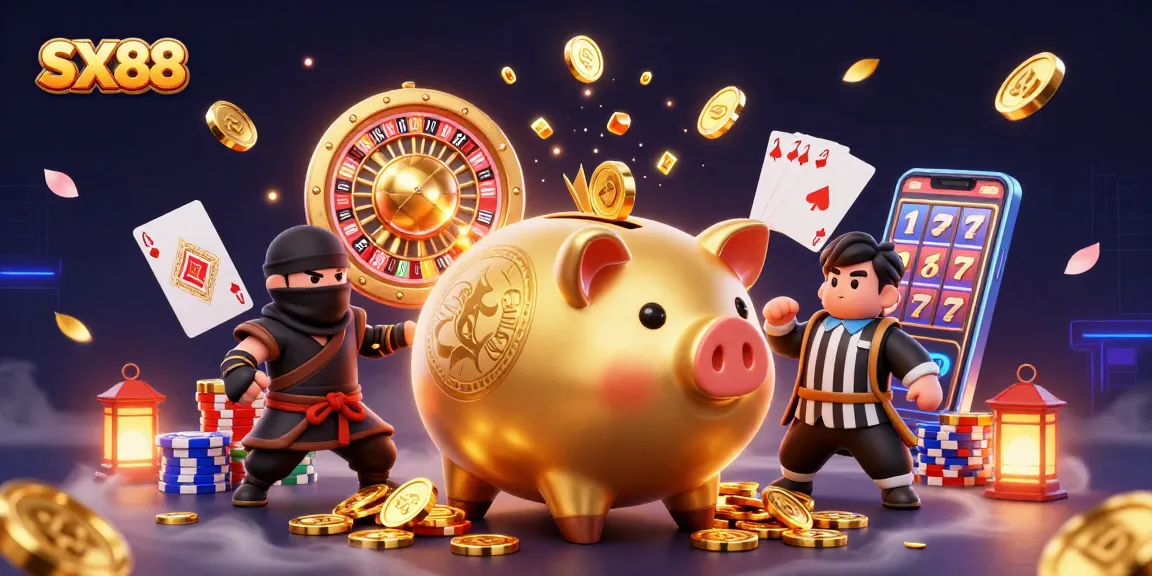 Experience the vibrant world of SX88 where golden coin rains and thrilling casino action unfolds.