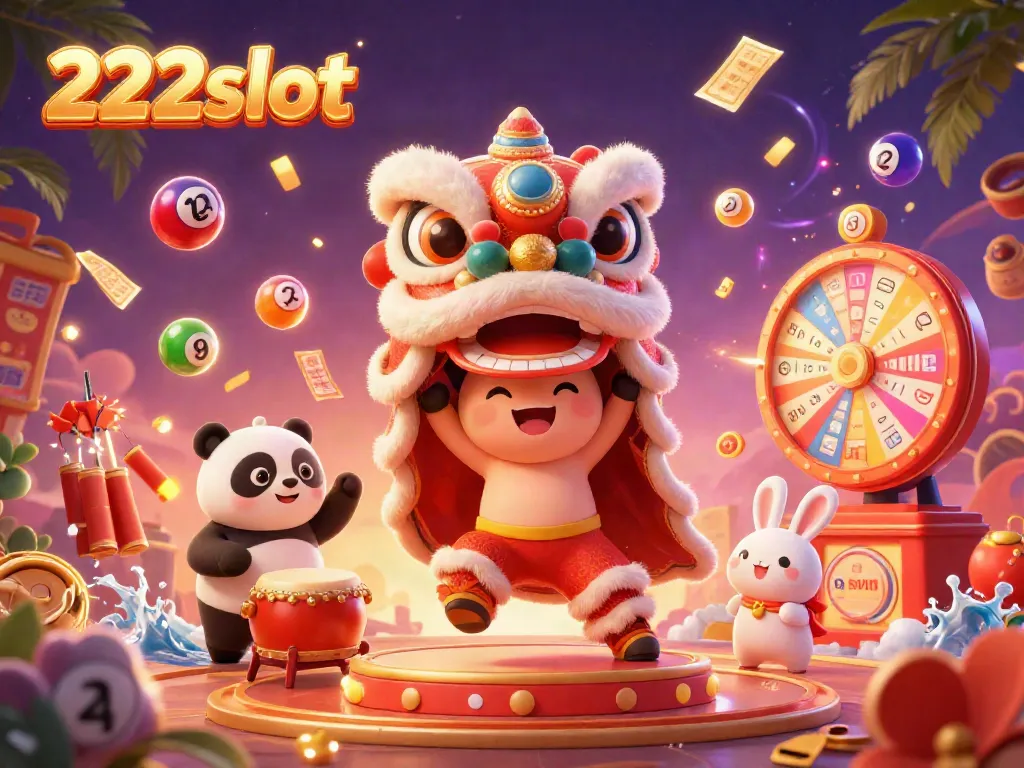 Aktivitas judi 222slot dengan karakter berwarna cerah di dalam perayaan, menampilkan undian dan hadiah menarik.