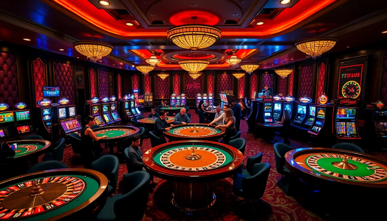 Exciting casino action at 789club with players enjoying poker and slot machines.