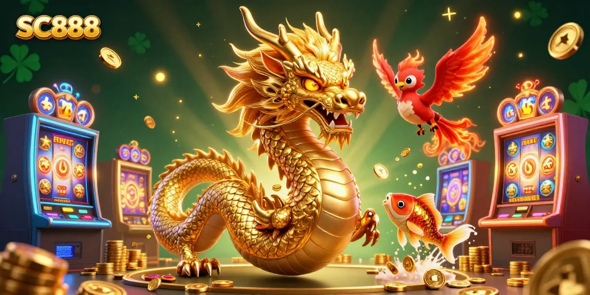 Experience thrilling gameplay at SC888 with lively characters and casino elements scattered in a vibrant scene.