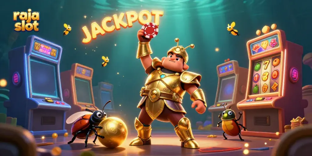 Raja slot membawa kemenangan dengan simbol buah dan putaran mesin slot berkilau.