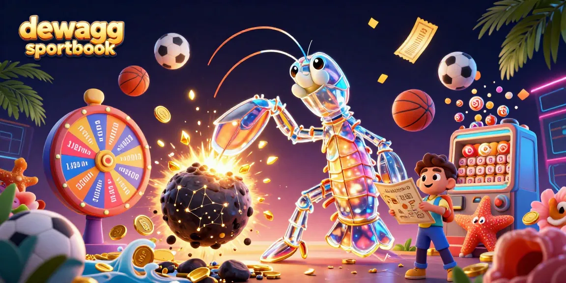 Engage with dewagg sportbook as the galactic samurai mantis shrimp powers through an explosive asteroid in this vibrant illustration.