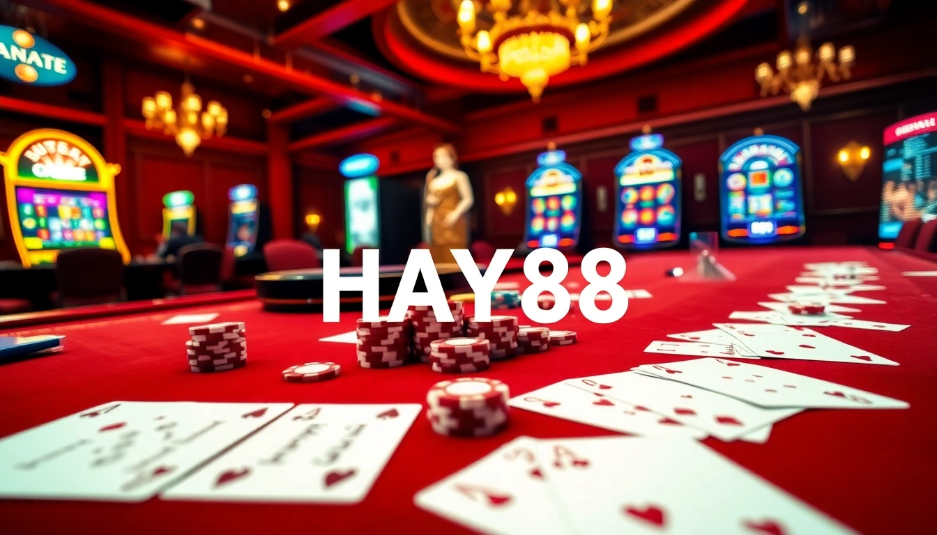 Excited players engaging at the HAY88 casino table with cards and chips.