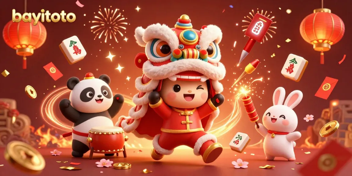 Experience the excitement of bayitoto with a festive 3D casino scene featuring vibrant characters and rich decorations.