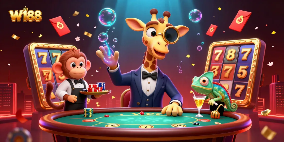 Experience thrilling gameplay at W188 with vibrant casino characters and dynamic gaming elements.
