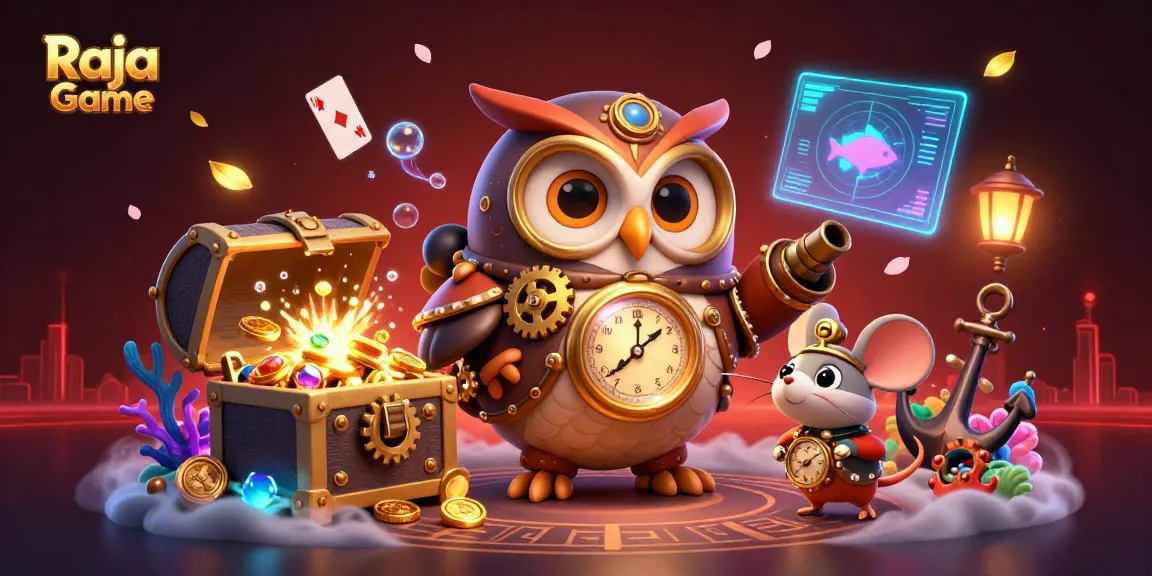 Experience Raja Game's thrilling casino action with exciting colors and dynamic gameplay in this vibrant 3D illustration.