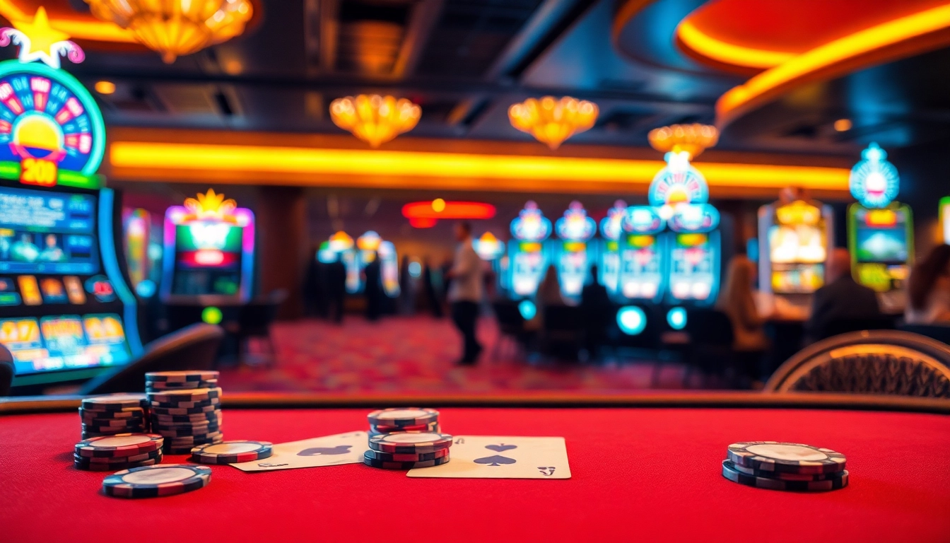 Experience the excitement of as38 server luar negeri in a lively casino scene with poker and vibrant lights.