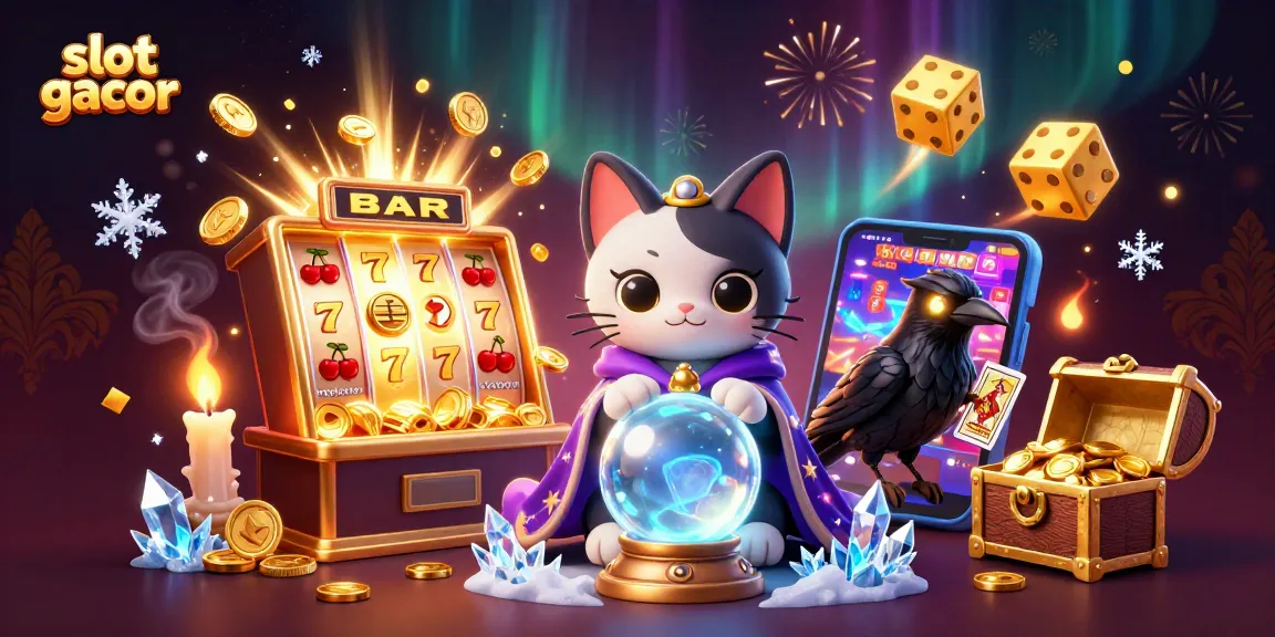 Raih keberuntungan dengan slot gacor dalam ilustrasi kaya dengan warna dan simbol kasino.