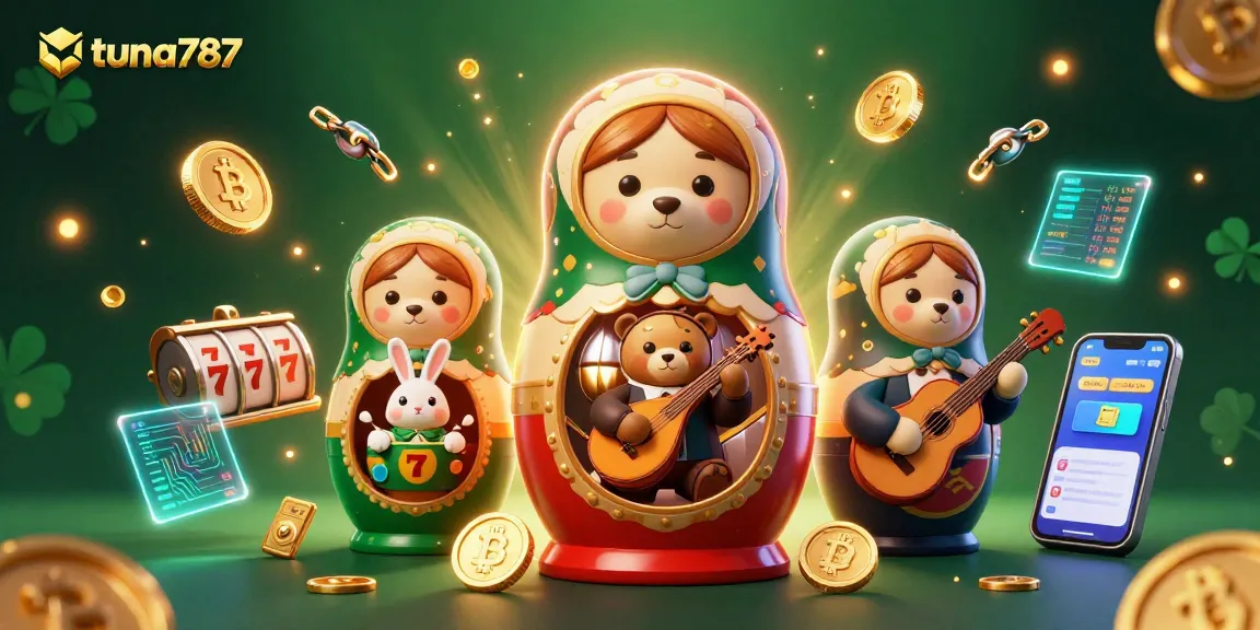 Menangkan jackpot di tuna787 dengan ilustrasi kasino yang menampilkan elemen permainan menarik dan ceria.