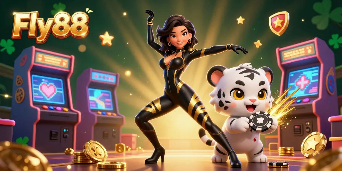 Engage in thrilling slot gaming at Fly88 with colorful characters and dynamic casino elements.