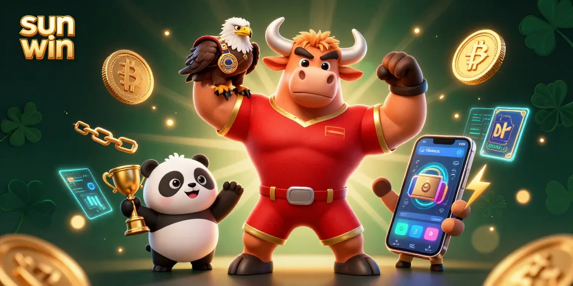 Experience thrilling wins with Sun Win in this vibrant 3D casino scene, showcasing games and rewards.
