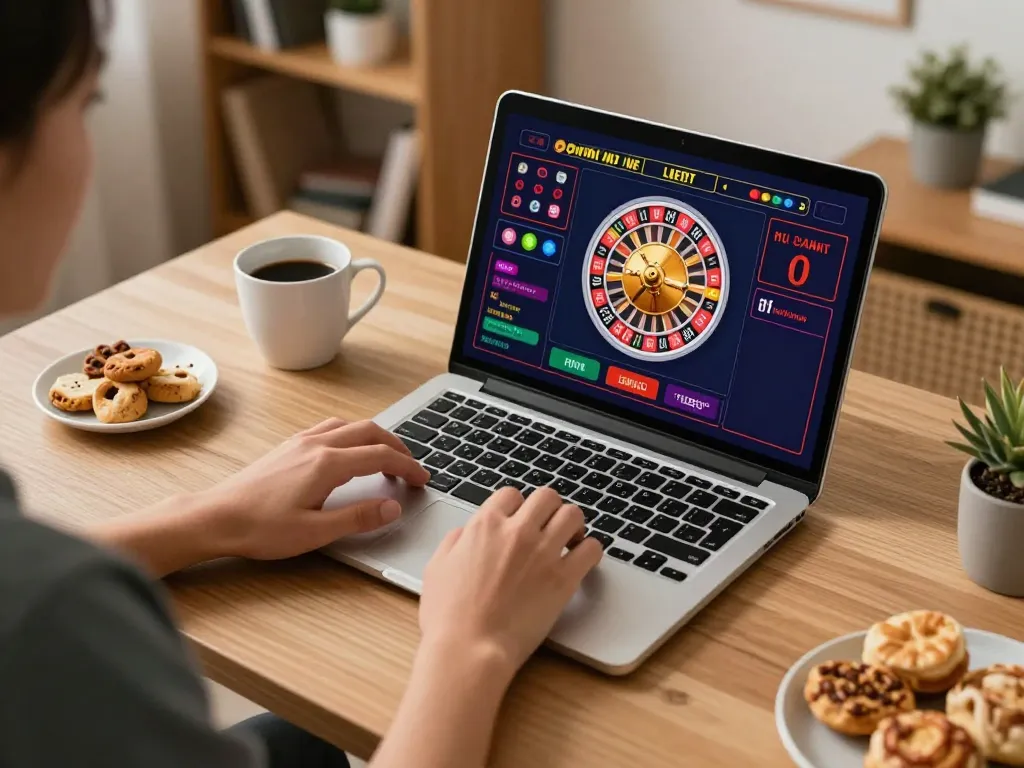 Engaging in online casino gameplay at home on ww88 platform, showcasing roulette excitement.