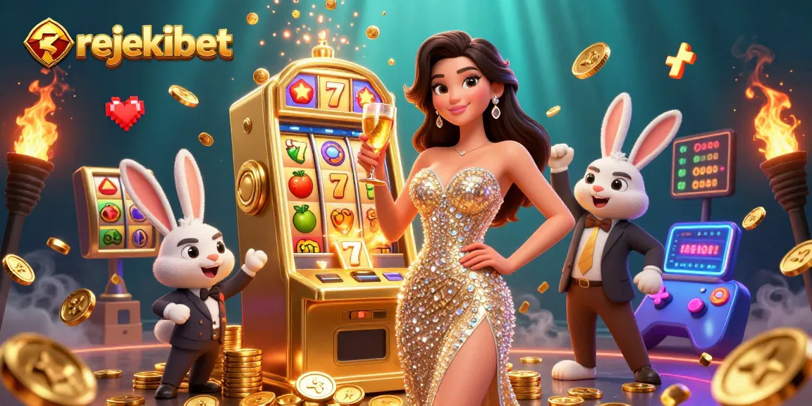 Experience thrilling wins with rejekibet at a vibrant casino scene featuring a jackpot slot machine.