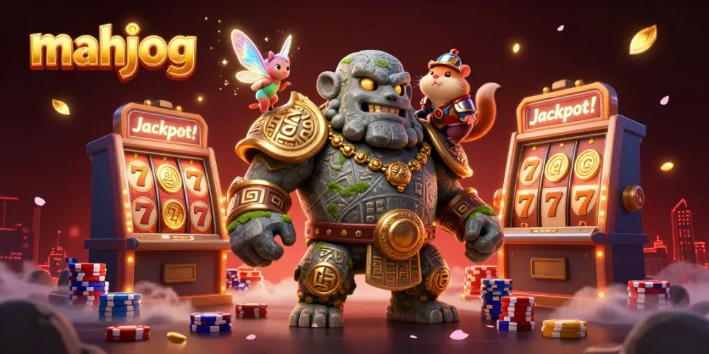 Gambarlah karakter golem, peri, dan ksatria hamster di kasino bermain mahjong dengan elemen slot menggoda.