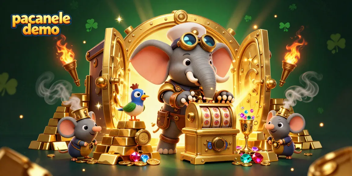 Joacă păcănele demo cu un elefant inginer steampunk, înconjurat de comori de aur și bijuterii