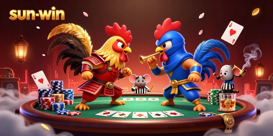 Witness an epic showdown between fearless roosters in sun-win's thrilling casino world.
