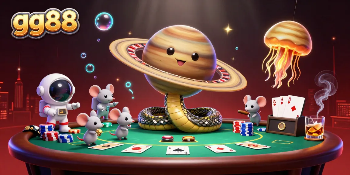 Spin the cosmic roulette wheel with gg88 in this vibrant 3D casino scene featuring unique characters.