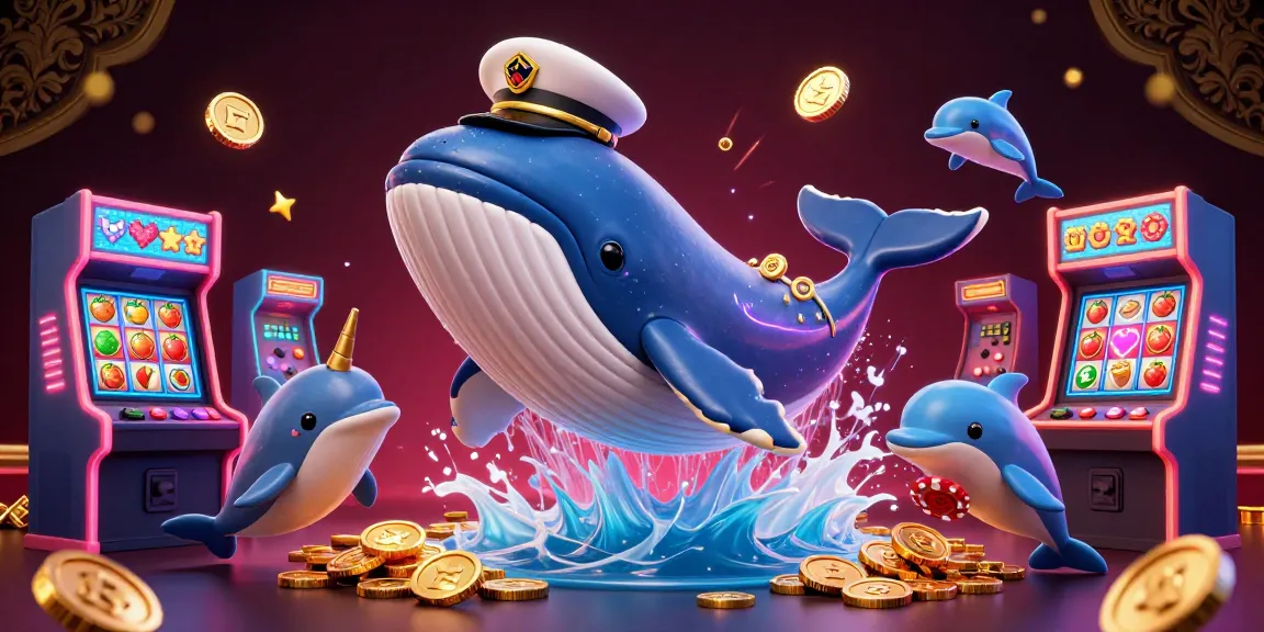 Experience the excitement of bayi toto slot with a whale, narwhal, and dolphins in a vibrant casino scene.