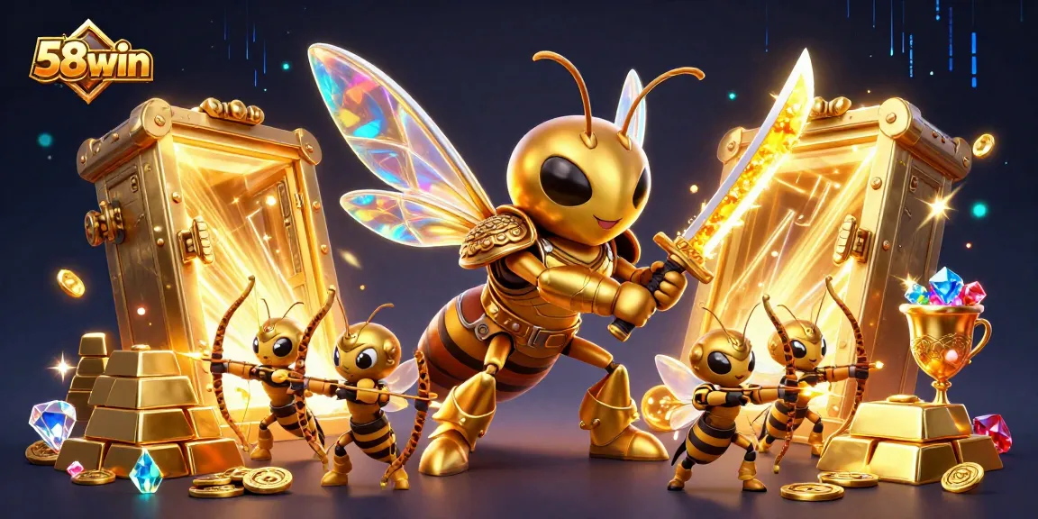 Experience 58win's exciting atmosphere with vibrant 3D illustration showcasing thrilling casino elements.
