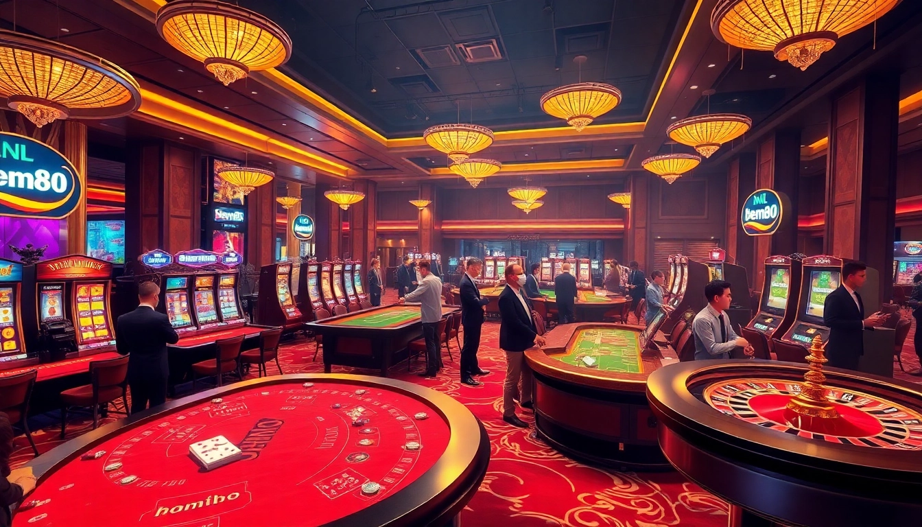 Experience thrilling gameplay at bem88's luxurious casino, showcasing diverse gambling options and vibrant interactions.