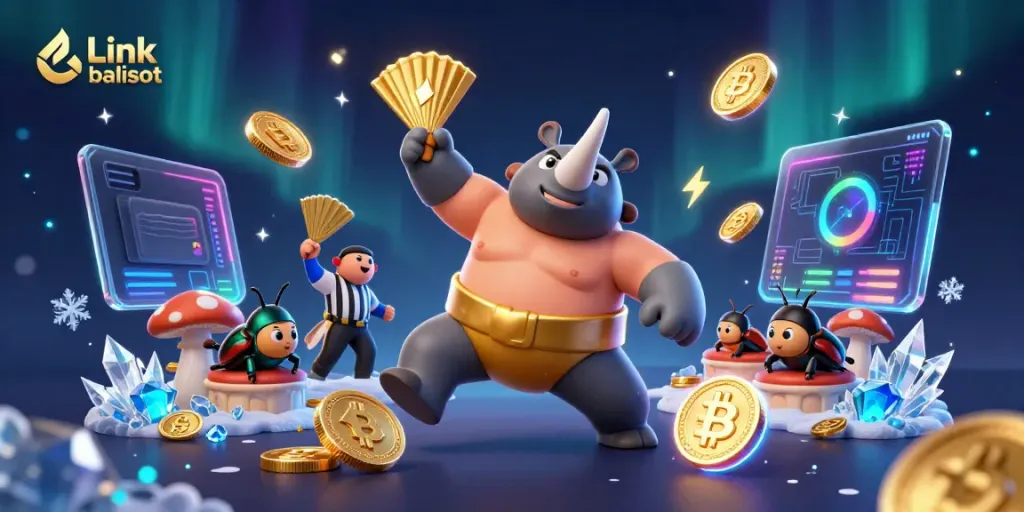 Experience thrilling gameplay with Link balislot, featuring dynamic action and glowing crypto elements.