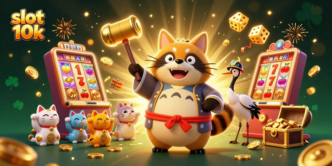 Win big with slot 10k in a vibrant casino scene featuring characters and jackpot elements.