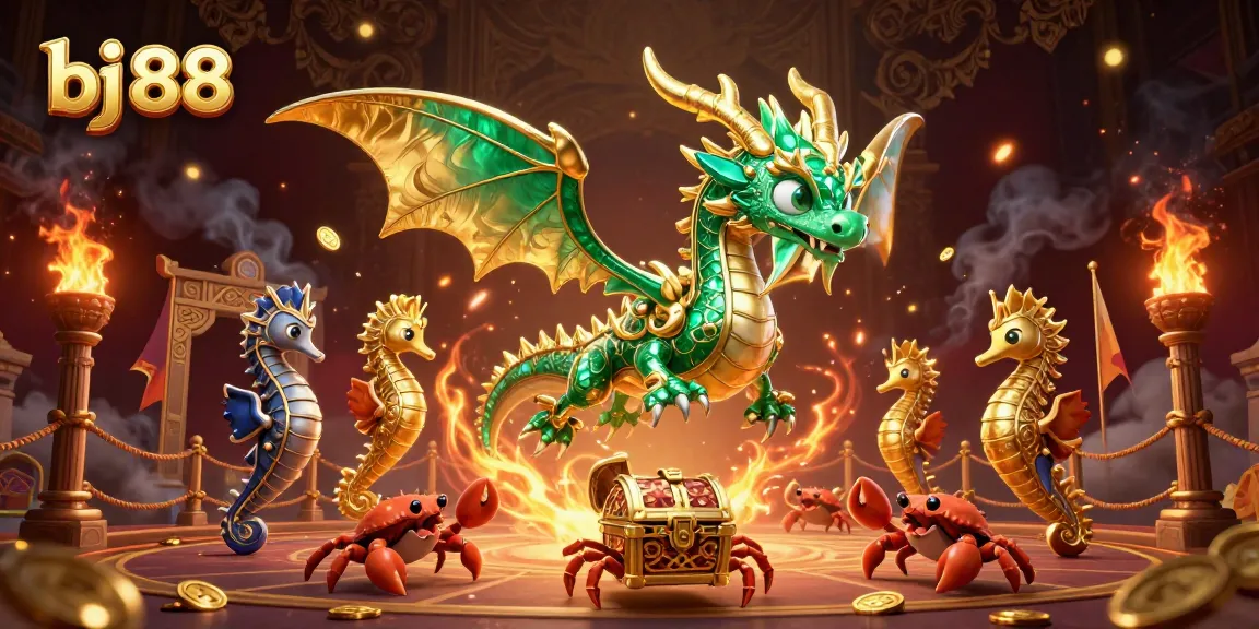 Experience the thrill of bj 88 with a vibrant scene featuring exciting casino elements and a majestic sea dragon.