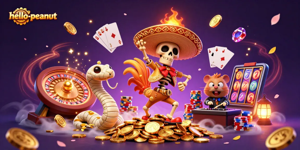 Merayakan kemenangan dengan hello-peanut, ayam mariachi skeleton menari dikelilingi kasino yang megah.