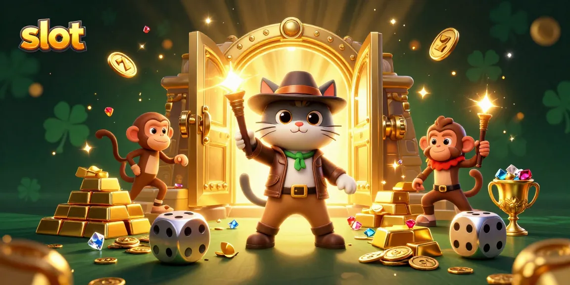 Slot games come to life as an explorer cat and monkey uncover golden treasures in a vivid casino