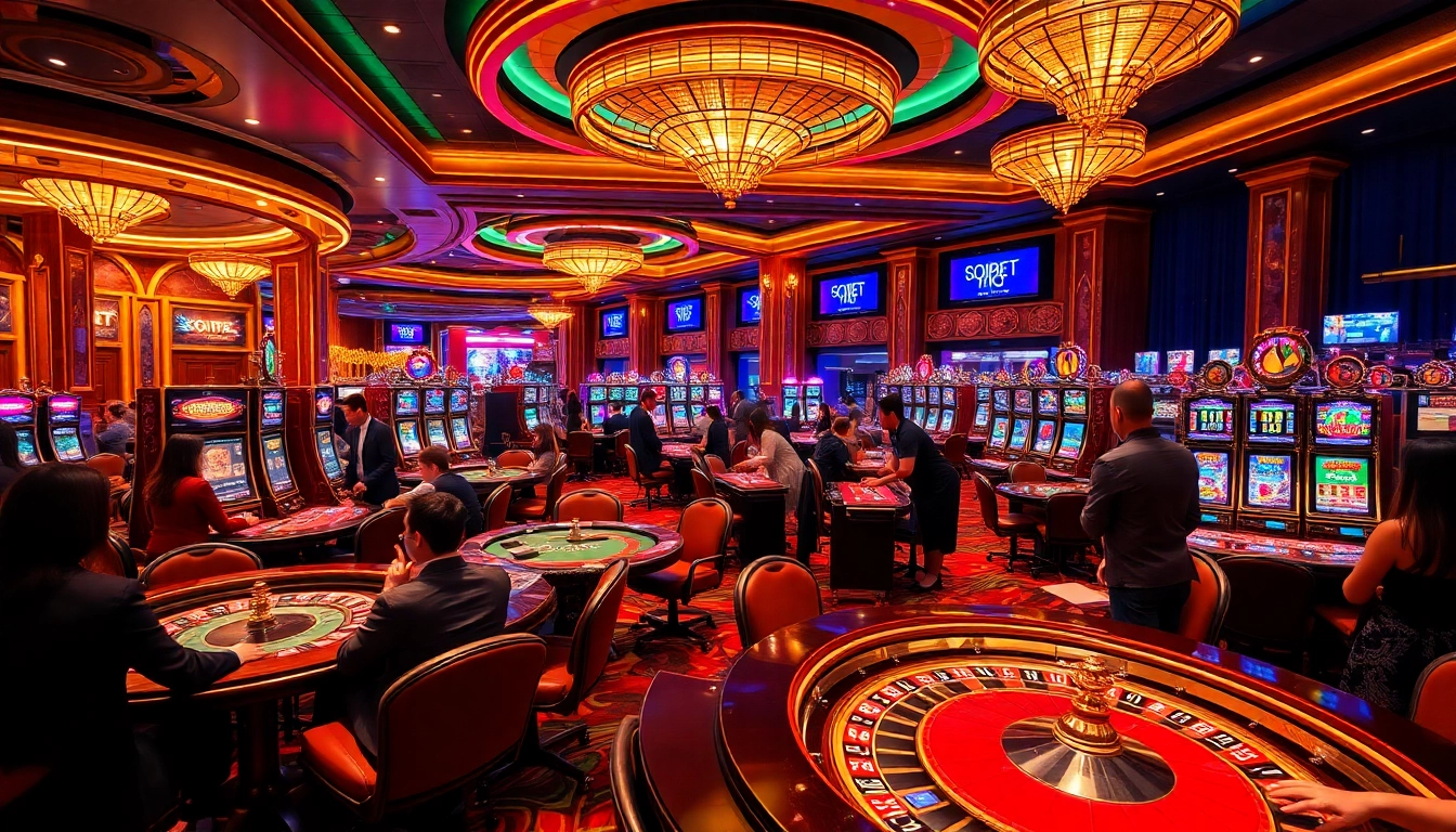 Experience the excitement of betting at SOIBET .black, where vibrant casino tables and players create a thrilling atmosphere.