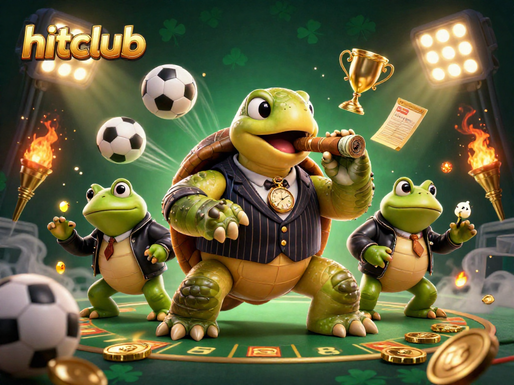 Experience hitclub with engaging casino-themed illustration featuring a charming mobster turtle with sports betting elements.