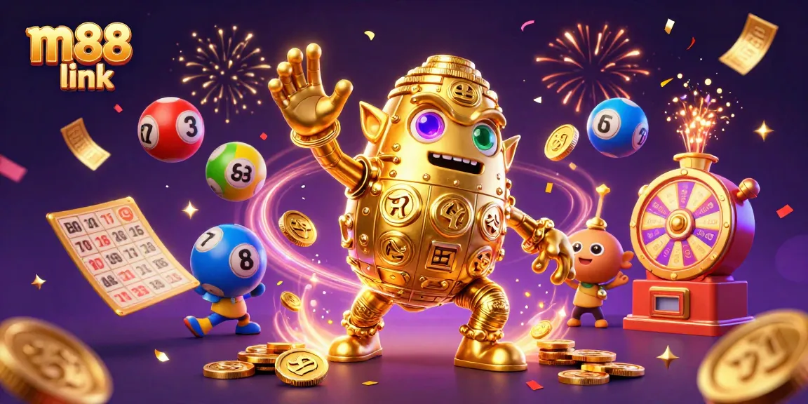 Experience excitement with m88 link in a vibrant, magical casino illustration featuring a golden golem.