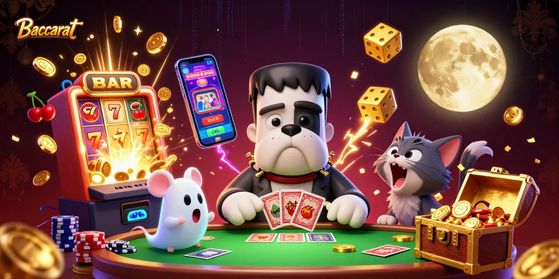 Baccarat gameplay visuals with a monster dealer, ghostly chips, and thrilling casino elements for a captivating experience.