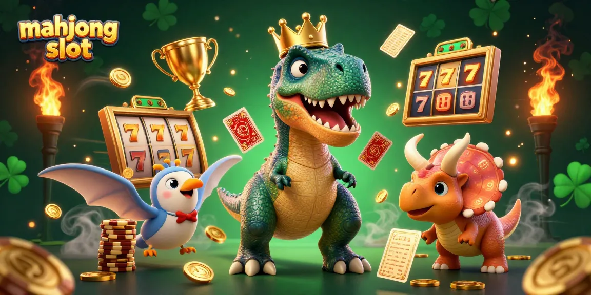 Engage in exciting mahjong slot gameplay with vibrant 3D cartoon creatures stacking chips and shuffling cards.