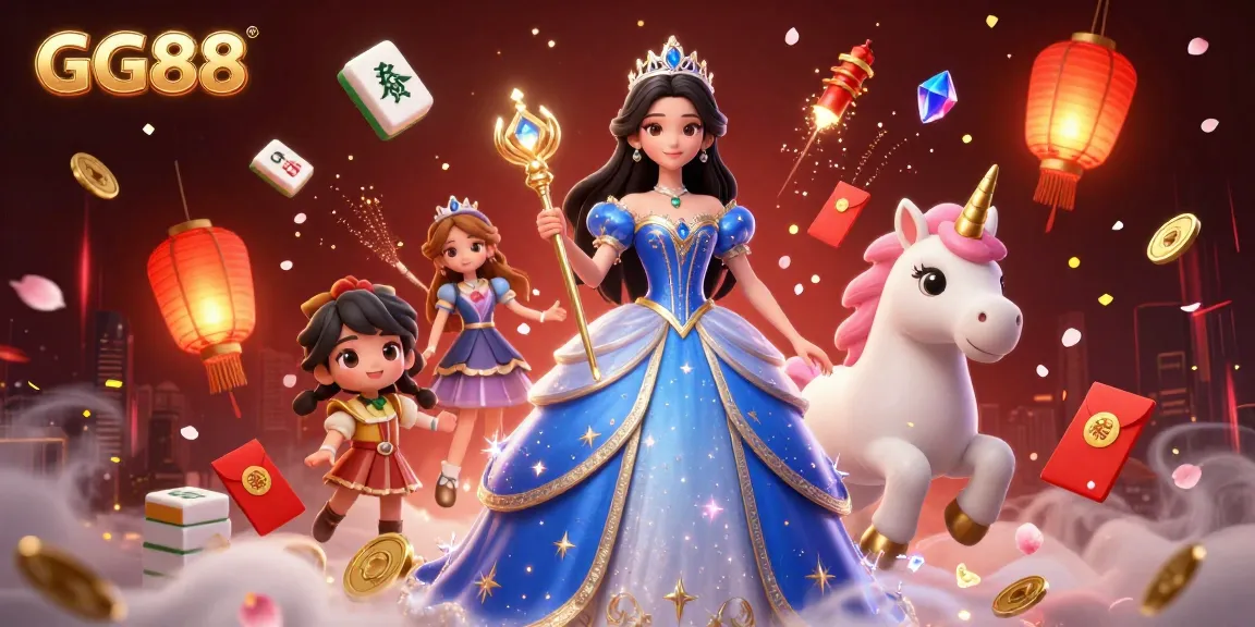 Experience the vibrant world of GG88 with a captivating 3D illustration showcasing magical elements and gambling themes.