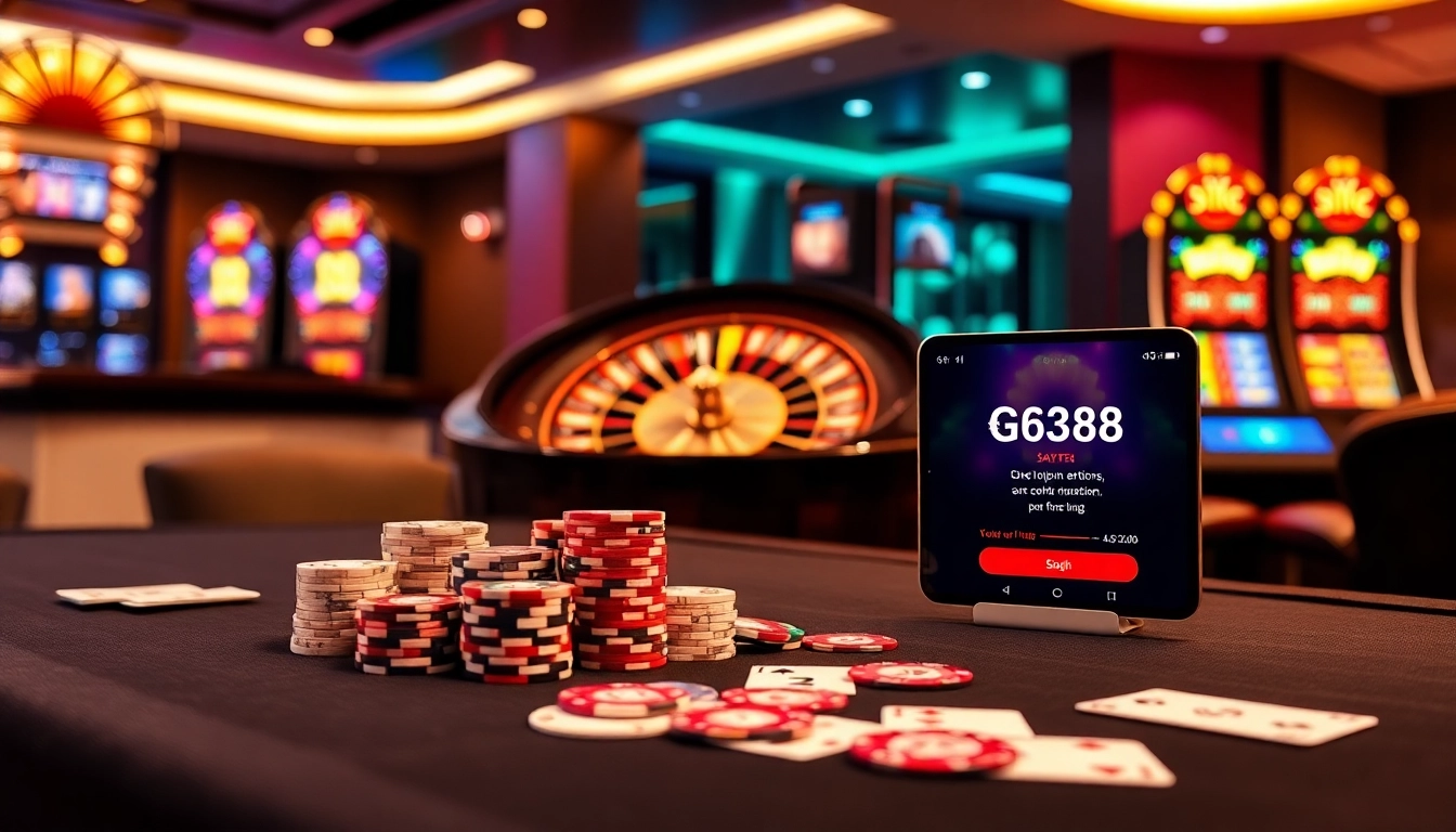 Experience the excitement of HAY88 with vibrant casino tables, poker chips, and a thrilling roulette wheel.