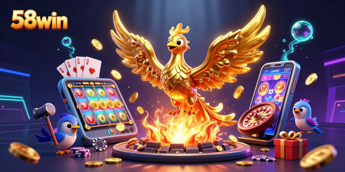 Experience exhilarating wins at 58win with a vibrant display of golden treasures and dynamic gaming elements.