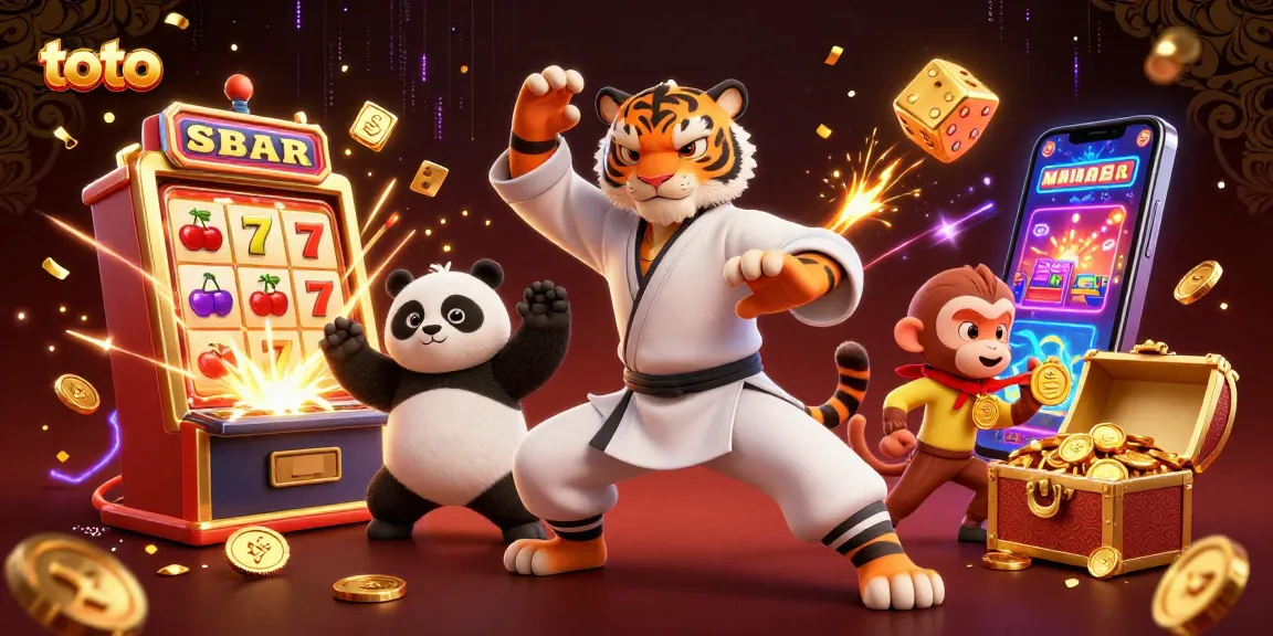 Experience thrilling gaming with toto as the kung fu tiger master and friends celebrate a jackpot win.