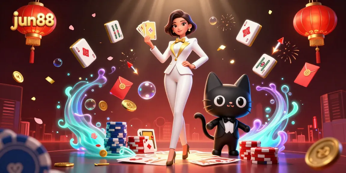 Experience thrilling gambling excitement with jun88, featuring a stunning celebration of casino elements.