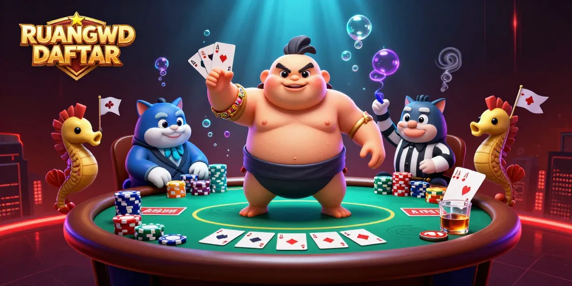 Play exciting games at RUANGWD DAFTAR featuring vibrant underwater poker scene with unique characters.